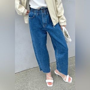 Oak + Fort Indigo Paperbag Waist Mom Jean 100% Cotton Size Medium